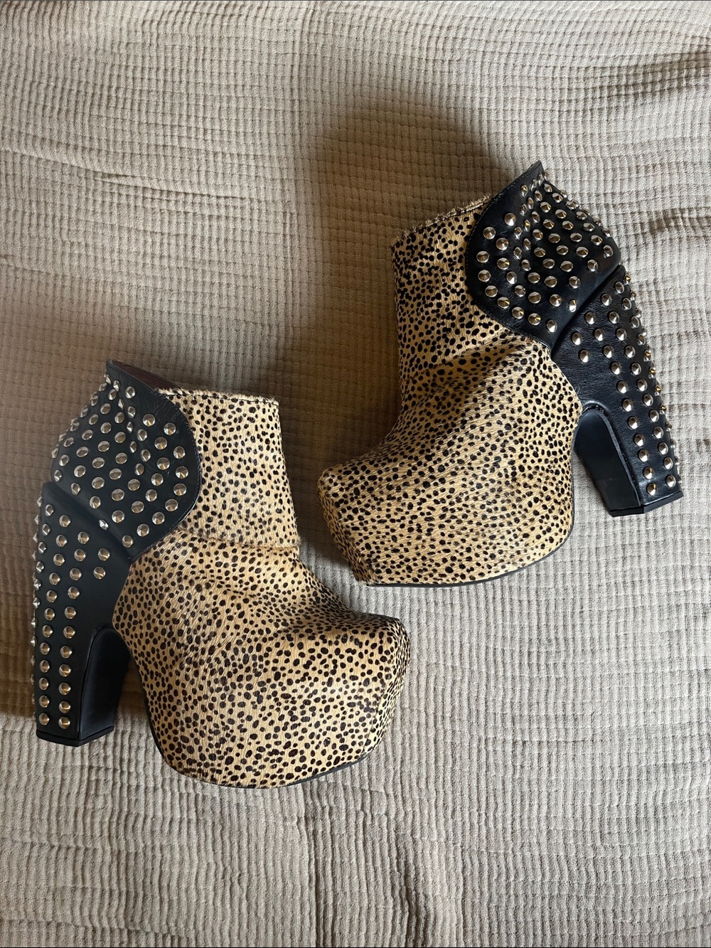 Jeffrey Campbell Studded Leopard Print Platform Ankle Boots -size 7.5